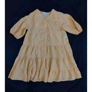 Zara Girl Prairie Dress Yellow Tiered Shirt Button Front with Puff Sleeves 13/14